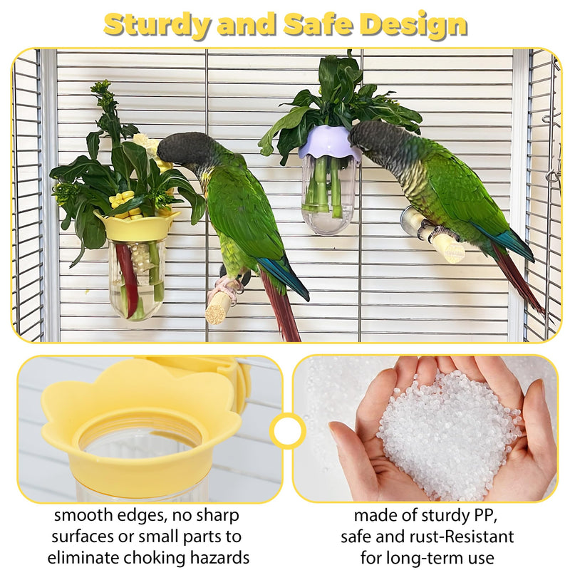 2Pcs Bird Cage Feeder for Vegetable, Parrot Veggies Holder with Water-Storage Design to Keep Greens Fresh, No Mess Hanging Millet Feeder for Parakeet, Quick Clean Clip, No Spill Feeders for Parrots - PawsPlanet Australia