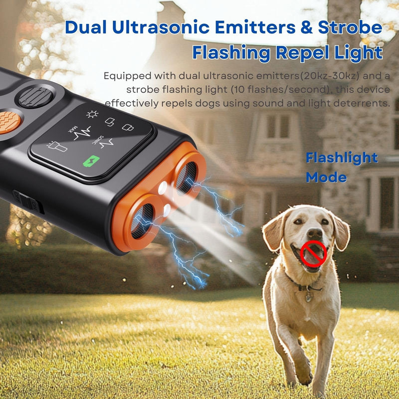 Upgraded Ultrasonic Dog Barking Deterrent, Handheld Anti Barking Device, 3-in-1 Rechargeable Dog Training & Behavior Aid, Safe and Humane Stop Dog Barking with LED Flashlight Orange