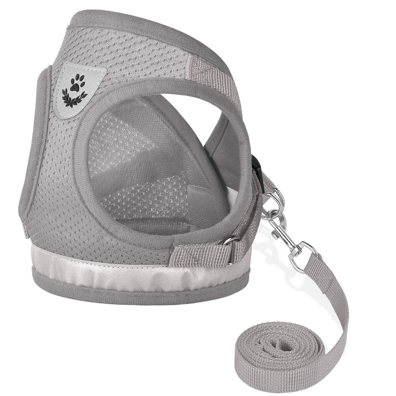 Cat Harnesses and Puppy Harness with Leashes Set, Escape Proof Cat Harness, Adjustable Reflective Soft Mesh Vest Fit Puppy Kitten Rabbit Ferrets's Outdoor Harness XS (Chest: 6" - 8") Grey