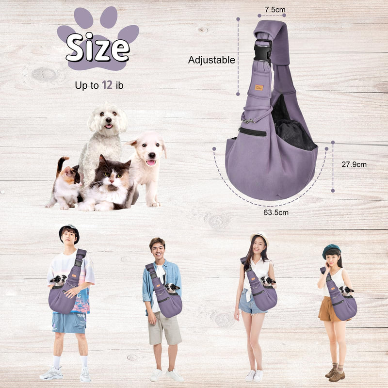 CUBY Dog and Cat Sling Carrier - Hands Free Reversible Pet Papoose Bag - Soft Pouch and Tote Design - Suitable for Puppy, Small Dogs Cats Outdoor (Purple, Adjust Strap 2.0) Purple 47 cm L x 20 cm W x 23 cm H