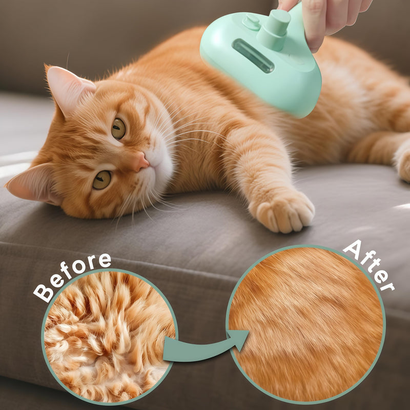 Pet Steam Brush for Dogs & Cats - 2-in-1 Deshedding & Detangling Tool with Steam Spray, Anti-Static Grooming Brush for Long/Short Haired Pets, Waterless Cleaning & Massage(Green) Green - PawsPlanet Australia