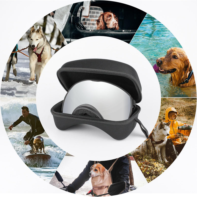Dog Sunglasses UV Protection Silver Dog Goggles Windproof Glasses with Elastic Straps for Medium-Large Breed, Black Frame + Silver Lens Black Frame+Silver Lens - PawsPlanet Australia