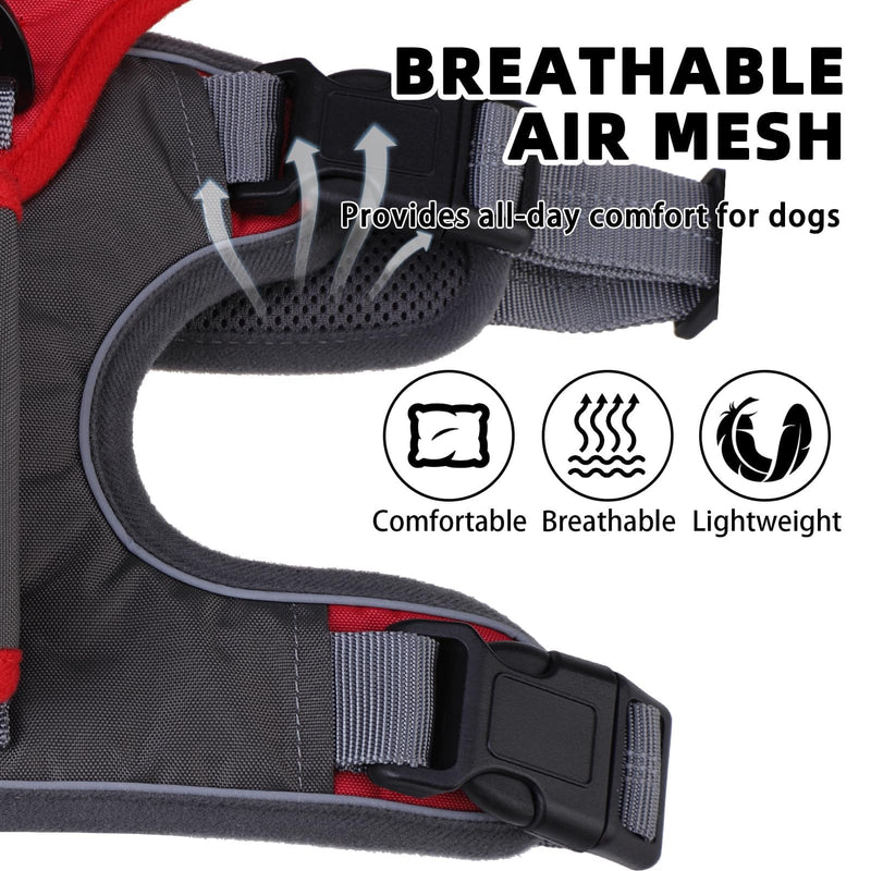 PUPTECK Escape Proof Dog Harness and Leash Set Upgraded No Pull Reflective Dog Vest with Lift Handle, Easy Control Pet Harness for Medium Large Dogs Training Walking Running Red/Grey - PawsPlanet Australia