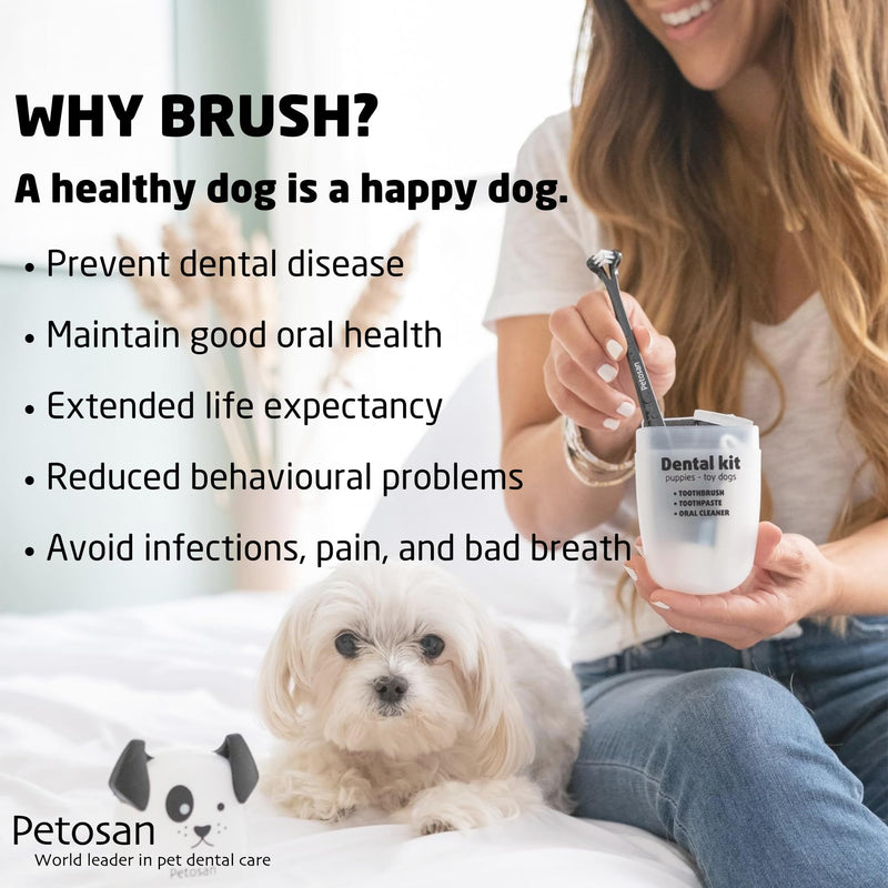 Petosan Dental Care Kit for Medium Dogs - Dog Toothbrush and Toothpaste Set (7-15 kg) - Plaque and Tartar Removal, Fresh Breath, Recommended by Vets, Poultry Flavour.