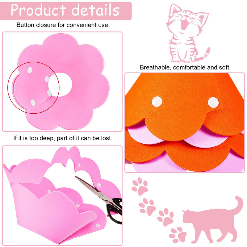 4 Pieces Cat Recovery Collar Cat Cones Flower Shape Pet Wound Healing Neck Collars Adjustable Soft Elizabethan Collars for Kitten Cats Puppy Rabbits S/M Size (Pink and Orange) - PawsPlanet Australia