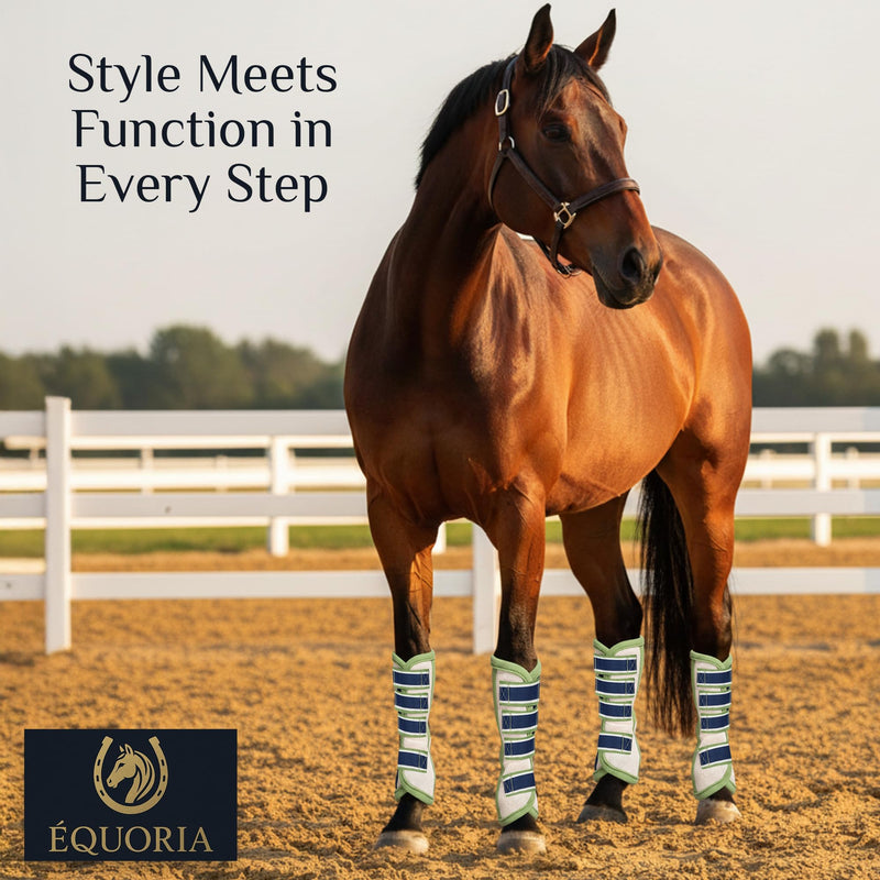 Premium Fly Boots for Horses (4 Pieces) –Durable and Comfortable Fly Leg Wraps for Big Horses – Protective Outer Mesh Design – Elegant and Breathable Set of 4 Horse Fly Boots GREEN