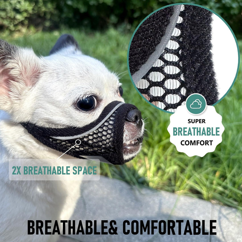 Dog Muzzle for Small Dogs Breathable Adjustable, Chihuahua Shih Tzu Puppy, Soft Air Mesh Muzzle for Grooming Vet Visits, Prevent Biting Fierce Barking (Deep-black, XXS) Deep-black XX-Small