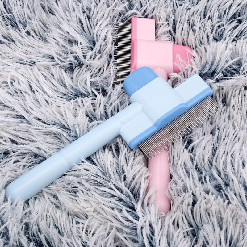 2pcs Self-Cleaning Cat & Dog Brush, Stainless Steel Pet Shedding Hair Removal Comb Cat Grooming Brush Pet Hair Removal Tool for Long Haired Cats & Dogs (Blue, Pink)