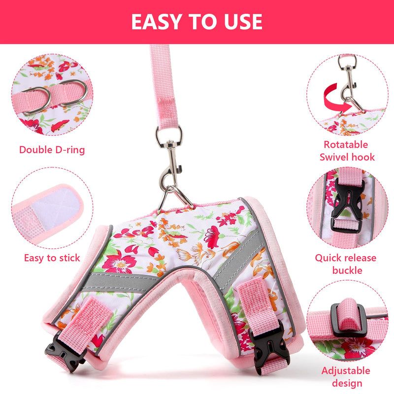 Floral cat Leash and Harness Set. The cat Harness Escape Proof Feature Allows You to Walk You cat, Small Dog or Rabbit Without Worries. This Kitten Harness and Leash is Cute and Trendy - PawsPlanet Australia