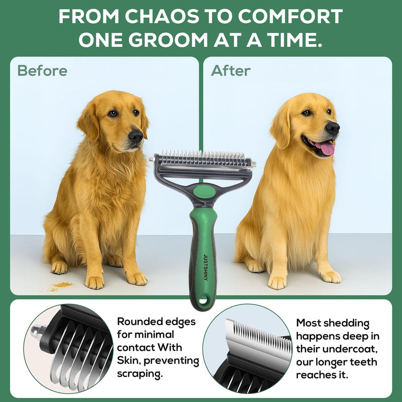 Pet Grooming Set – 1 Brush + 2 Toothbrushes (Soft & Finger) for Dogs & Cats(green handle) green handle - PawsPlanet Australia