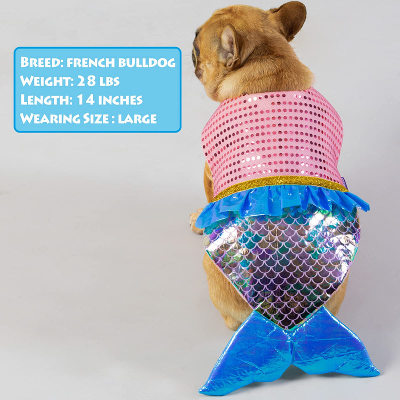 cyeollo Mermaid Dog Costume Halloween Clothes for Doggie Sequin Mermaid Small Dog Party Outfit Funny Pet Costumes for Small Dogs Size S