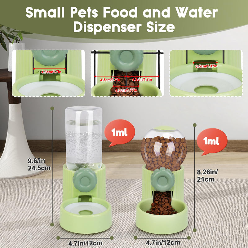 1L Kennel Gravity Pet Feeder and Waterer Set, Crate Auto Feeder Dish for Small Pets Cat Puppy Ferret Bunny Guinea Pig, Detachable Hanging Cage Automatic Food Water Dispenser (Green) - PawsPlanet Australia