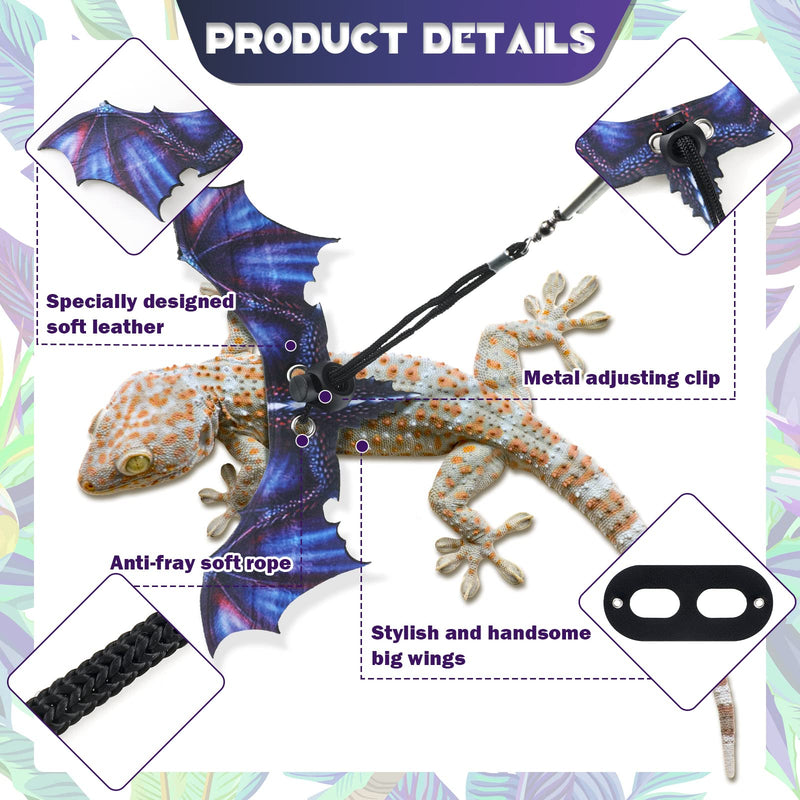 Bearded Dragon Lizard Leash Harness Removable Lizard Leash for Bearded Dragon Lizard Reptiles, Bearded Dragons Lizards Safety Outdoor Walking (S, M, L, 3 Pack) (Purple) Purple - PawsPlanet Australia