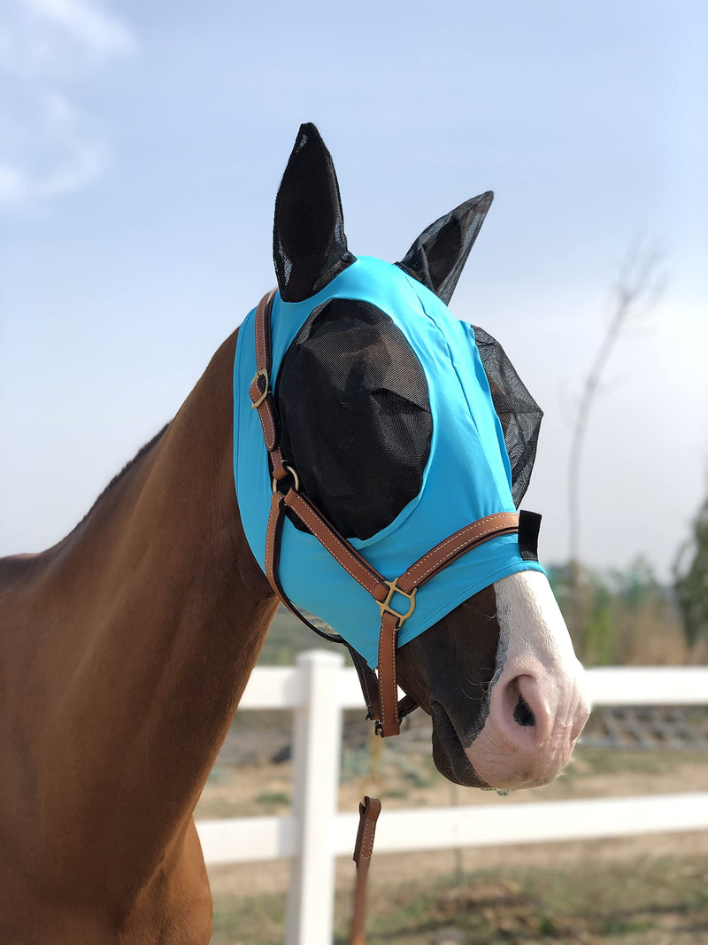 Horse Fly Mask Super Comfort Horse Fly Mask Elasticity Fly Mask with Ears We Only Make Products that Horses Like… (Pacific Blue, M) Pacific Blue