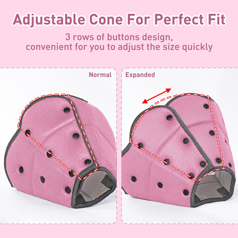 IECOii Soft Dog Cone, Soft Elizabethan Collar Anti Lick Dog Collar Pink S | Breathable Air Mesh|Covered Smooth Snap Buttons|Soft Rounded Edge|Stops Lick-Scratch Injury Cycle|Reusable Long-Term S---Neck:9.4-11.8in