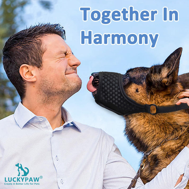 LUCKYPAW Dog Muzzle, Soft Dog Muzzles for Large Medium Small Dogs to Prevent Biting Chewing Certain Barking with Ring and Adjustable Strap for Vet Visit Training (Black, L) Black - PawsPlanet Australia