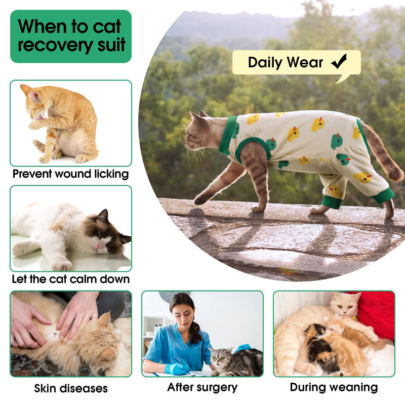 Cat Recovery Suit with Hind Legs, Breathable Onesie After Surgery Female for Abdominal Wounds or Skin Diseases, Anti-Licking Full Body Pet Surgical Pajamas, E-Collar Alternative Wear Large Duck