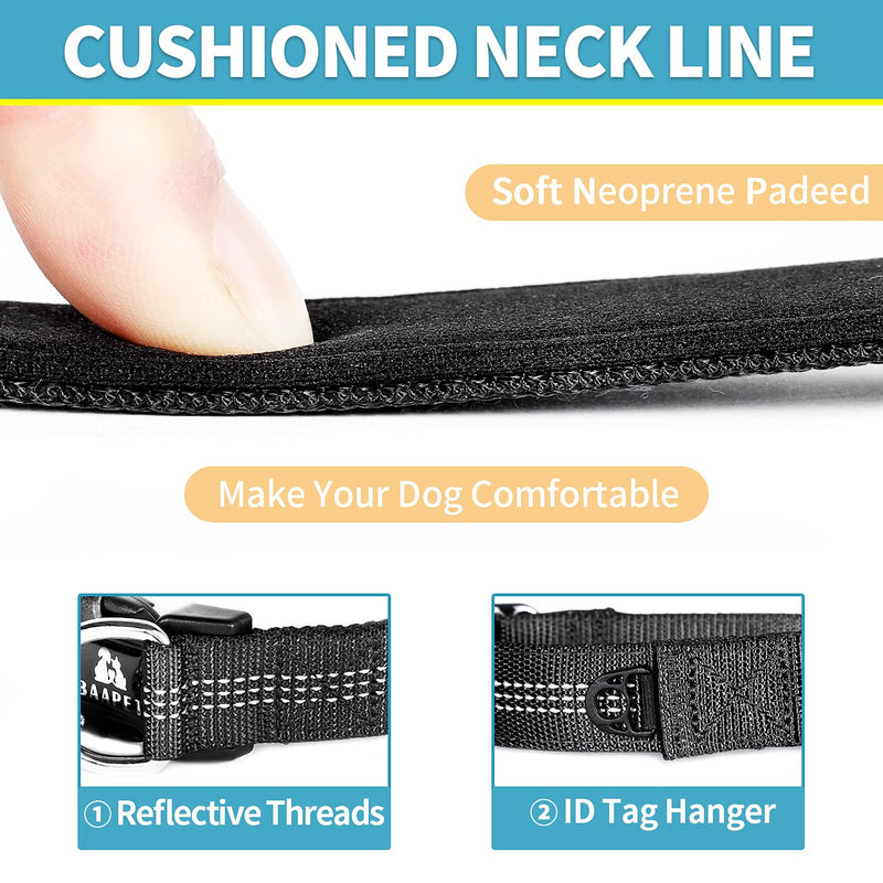 BAAPET Comfortable Dog Collar with Double Security Dual D-Ring and ID Tag Hanger for Small Puppy, Medium and Large Dogs (XS - 3/4" x (9"-13"), Black) XS - 3/4" x (9"-13")