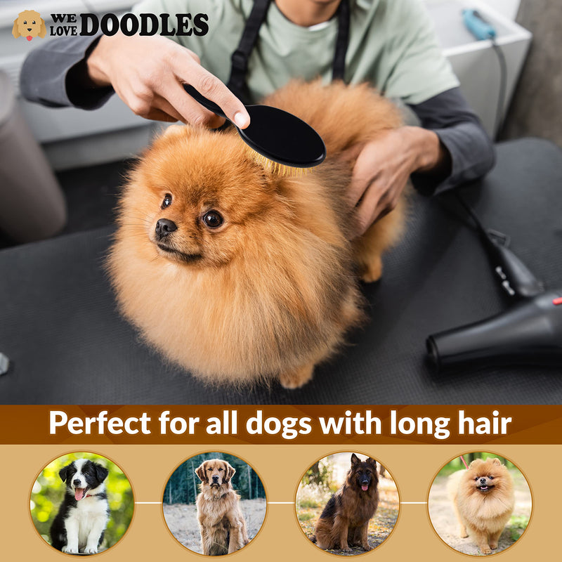 We Love Doodles Pin Brush for Dogs, Pet Grooming Detangler Pin Dog Brush, Dog Brush for Shedding and Removing Loose Fur, Lightweight Beech Wood with Gold Plated Pins for Long Hair Pets - PawsPlanet Australia