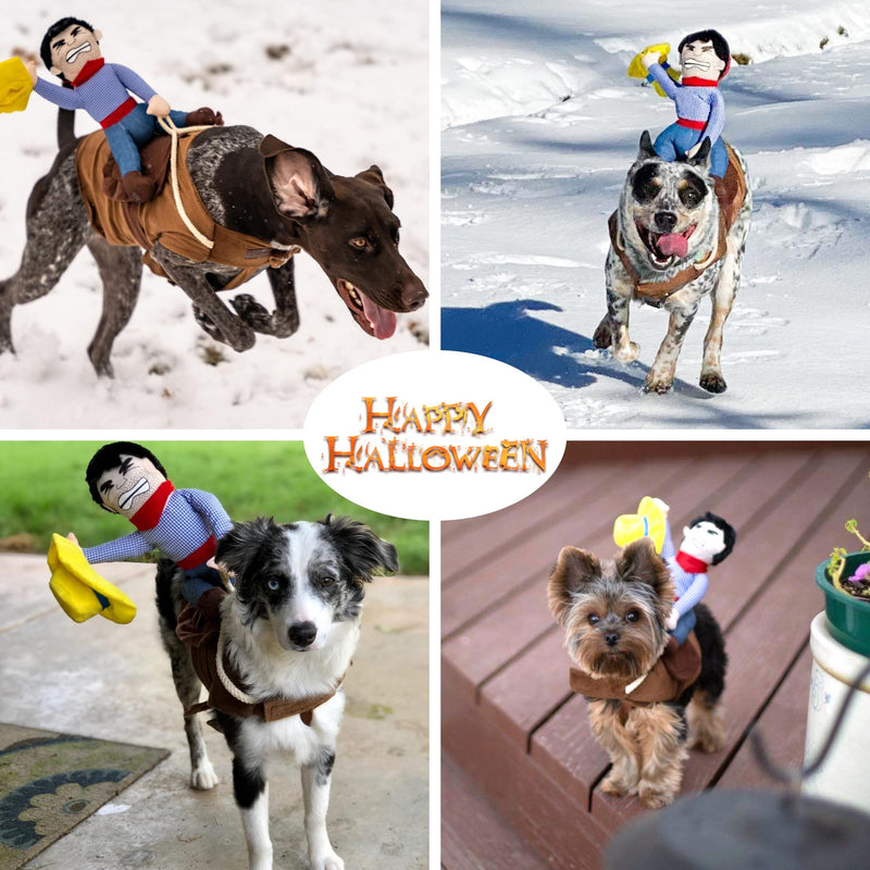 DELIFUR Dog Halloween Costume Funny Dog Cowboy Riding Costume Pet Costume Cat Suit Cowboy Rider Style for Small Medium Large Dogs (Small)