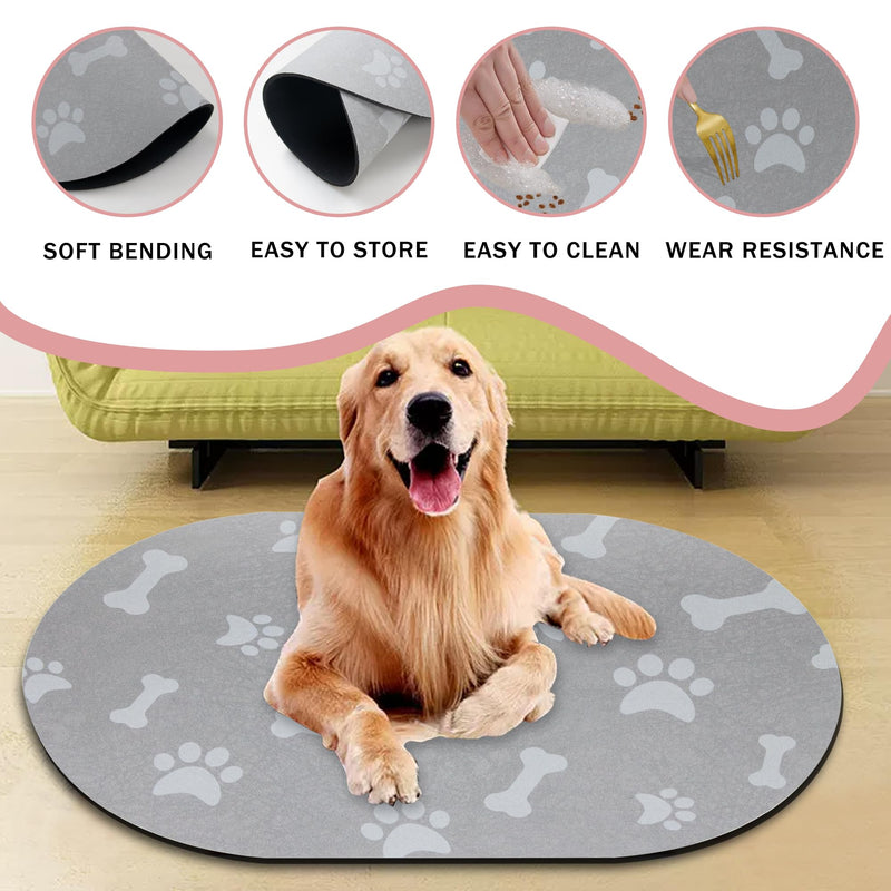 YCT Dog Food Mat - Cat Dish Mat Dog Bowl Mat - No Stains Easy Clean Dog Mat for Food and Water - Absorbent Quick Dry Pet Mat, 11.8"x18.1" Beige 18.1 x 11.8 inches Beige（Oval） - PawsPlanet Australia