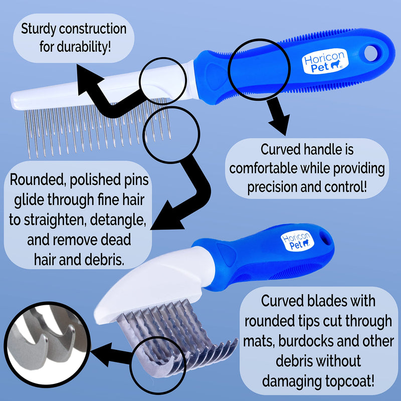 6 In 1 Premium Dog Brush Set - Dog Grooming Brushes - Ball Pin & Bristle Brush, Curved Blade Dematting Comb, Slicker Brush, Deshedding Edge Comb, Detangling Pet Comb - PawsPlanet Australia