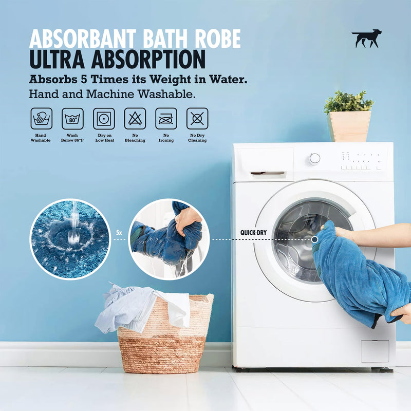 Tuff Pupper Fast Drying Dog Bath Robe | 800 GSM Plush Dog Towel Bathrobe/Dressing Gown | Super Absorbent Pet/Puppy Bathrobe | Adjustable Hood & Belly Strap | Super Soft | Fast Drying (XL, Blue) X-Large - PawsPlanet Australia