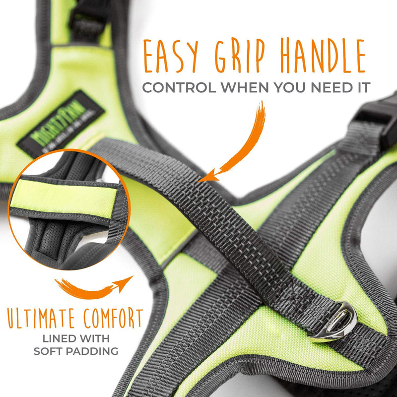 Mighty Paw Sport Harness 2.0 - Padded Canine Accessory - Adjustable Neck and Chest Straps - Enhanced Visibility with Reflective Stitching - Dog Body Harness - Neoprene Dog Harness - Medium - Green - PawsPlanet Australia