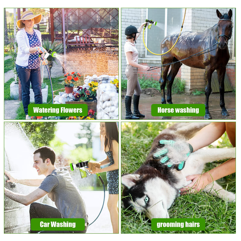 Pup Jet Dog Wash Hose Attachment, 8-in-1 Sprayer Mode Garden Hose Nozzle with Pet Grooming Glove and 100cc Soap Dispenser Bottle, Adopted in Watering Flowers, Car Wash, Dog and Horse Showering - PawsPlanet Australia