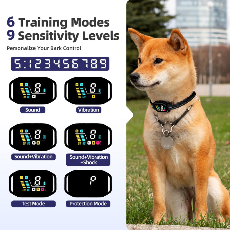 [2025 New Tech] Smart Bark Collar with Bark Tracking for Large Medium Small Dogs 8-130lbs, Rechargeable Anti Barking Training Collar with 9 Adjustable Sensitivity & 4 Shock Levels Gloss Black