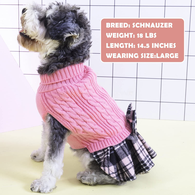 KYEESE Dog Sweaters for Small Dogs Girl Warm Dog Sweater with Bowtie Soft Small Medium Dog Sweater Stretchy Dog Clothes Pullover Turtleneck Dog Sweater Dress Knitwear Dog Coats Pet Sweater Large（13-19lbs） 2# Pink - PawsPlanet Australia