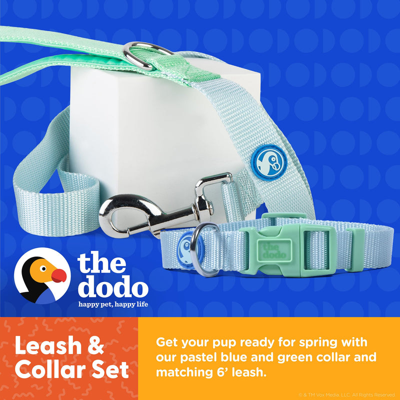 The Dodo All Nylon Blue and Green Collar and Leash Set - Small; Matching Cute Leash and Collar Set, Waterproof Dog Leash and Collar Set, Perfect for Beach Day or Trips to The Lake