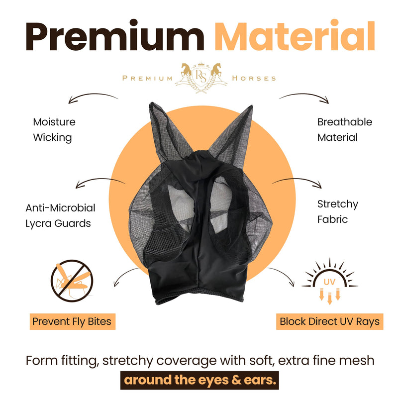 Soft Nylon Micromesh Horse Fly Mask | Fly Masks for Horses with Ears | Horse Fly Mask with Ears | Protection from Sun’s UV Rays | Comfortable Fly mesh mask with Breathable & Stretchy (Black Medium) Black - PawsPlanet Australia