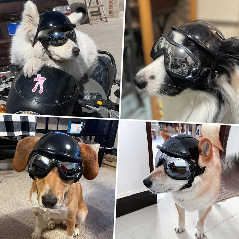 Dog Goggles and Helmet Set - Anti-dust UV Protection Sunglasses, Durable Motorcycle Helmet With Ear Hole, Adjustable Pet Glasses for Medium to Large Dogs - Black - PawsPlanet Australia