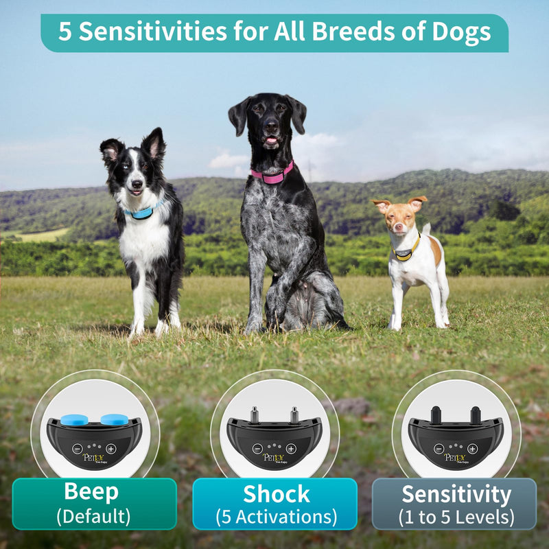 PetJoy Dog Bark Collar, Automatic Barking Collars, Bark Shock Collar with 5 Adjustable Levels of Sensitivity, Barking Training Collar IPX7 Waterproof, Bark Collar 3 Packs Bark 301 - PawsPlanet Australia
