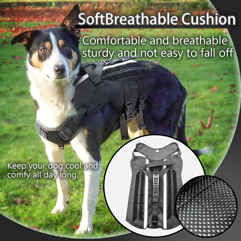 Tactical Dog Harness for Large Dogs, Tactical Dog Collar, Heavy Duty No Pull Reflective K9 Pet Harness with Handle, Adjustable Pet Vest for Training Walking and Hunting (Black, Large) Black - PawsPlanet Australia