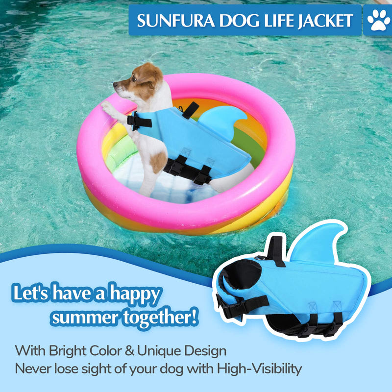 SUNFURA Shark Life Jacket for Dogs, Reflective Dog Life Vest for Swimming Boating Pool, High Flotation Dog Safety Swimsuit Adjustable Pet Life Preserver for Small Medium Dogs, Blue L Large - PawsPlanet Australia