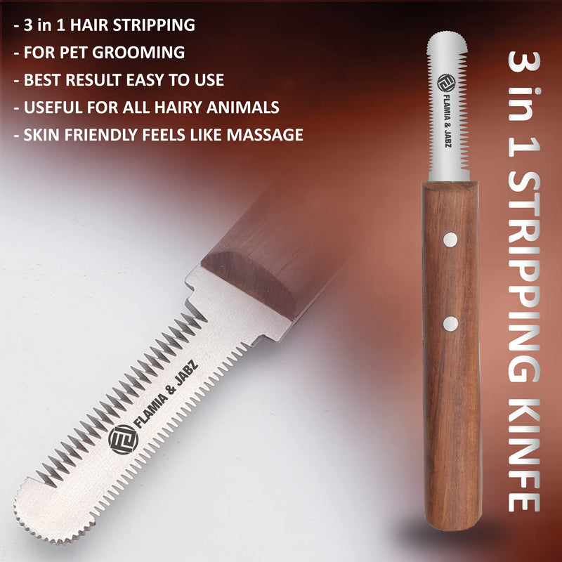 FLAMIA & JABZ Professional Stripping Knife kit (6 Pieces Set) for Dogs & Pets, Wooden Handle Grip with Stainless Steel Comb (Right Handed) (Rosewood) Multi-colored - PawsPlanet Australia