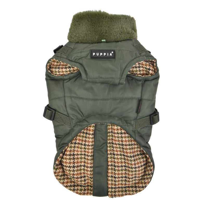 Puppia Donavan Winter Dog Coat with Integrated Harness No Pull Cold Weather Waterproof Warm Fleece Back Zipper for Small & Medium Dog, Khaki, Small - PawsPlanet Australia