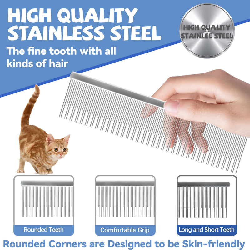 Professional 7.5 In Dual Tooth Pet Grooming Comb for Long-Haired Cats and Dogs, Metal Dematting Tool for Tangles, Knots, Undercoat and Excess Hair, Rounded Corners for Safe Deshedding and Detangling Large - PawsPlanet Australia