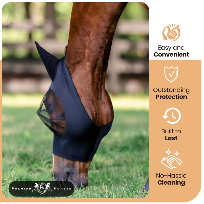 Soft Nylon Micromesh Horse Fly Mask | Fly Masks for Horses with Ears | Horse Fly Mask with Ears | Protection from Sun’s UV Rays | Comfortable Fly mesh mask with Breathable & Stretchy (Black Medium) Black - PawsPlanet Australia