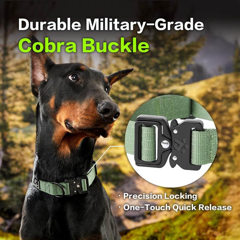 PawsPassion Reflective Dog Collars for Medium Dogs, Heavy Duty Tactical Dog Collar with Metal Buckle, Durable Pet Collar Quick Release, Reinforced Nylon No Pull Dog Collar (Evergreen, M) Evergreen - PawsPlanet Australia