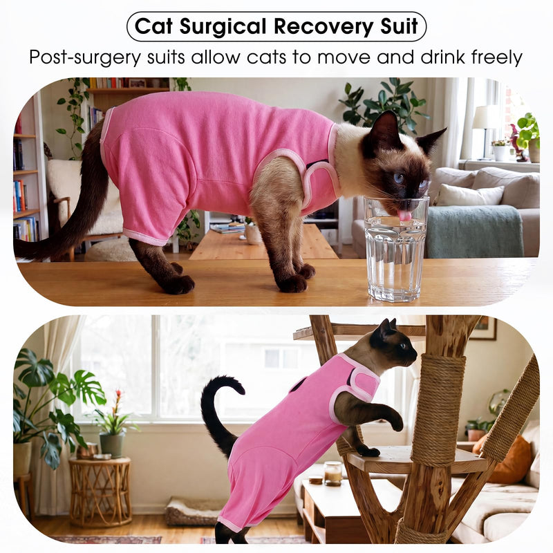 DENTRUN Cat Recovery Suit - Post-Surgery Onesie with Hind Legs, Snap Button Back, Easy On/Off, Prevents Licking & Wound Protection, Soft Breathable Fabric for Spay Neuter Abdominal Wounds Pink Medium