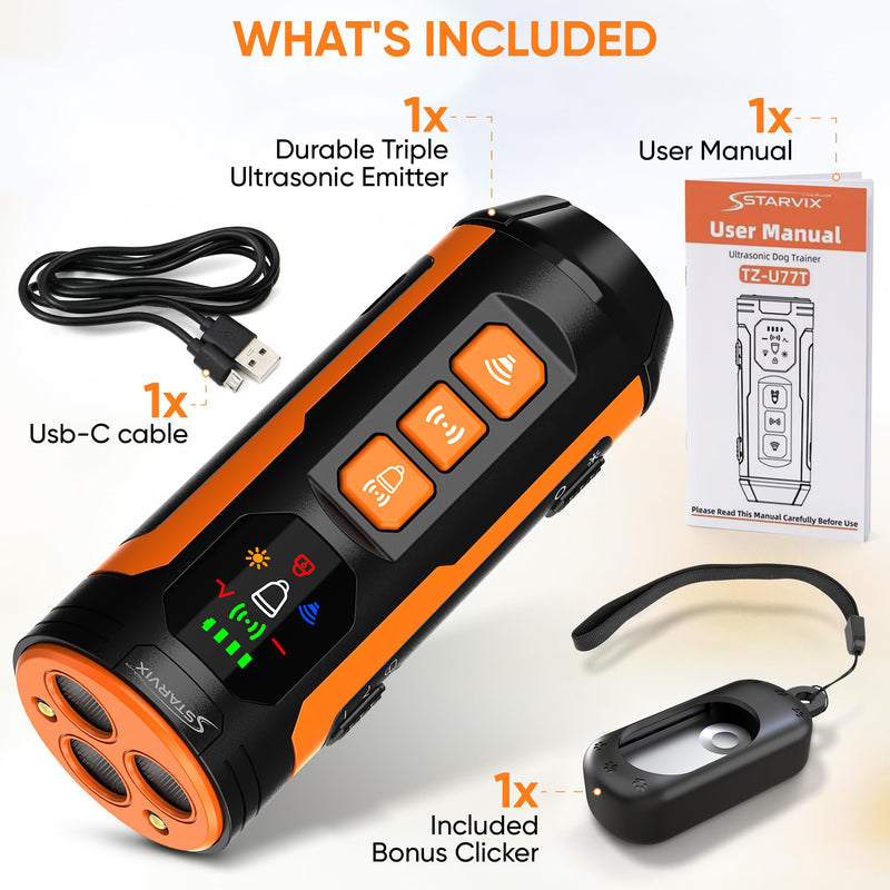 Ultrasonic Dog Bark Deterrent Device, Anti Barking Device for Dogs, Digital Display, 3 Emitters, 50FT Range, Rechargeable Bark Control Trainer w/ Flashlight, Stop Barking Device, Indoor & Outdoor