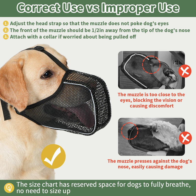 Mayerzon Dog Muzzle, Mesh Muzzle with Panting Room for Large Medium Small Sized Dogs, Soft Muzzle to Prevents Biting Eating for Grooming Vet Visit Walking, Reflective and Full Covered Black L - PawsPlanet Australia