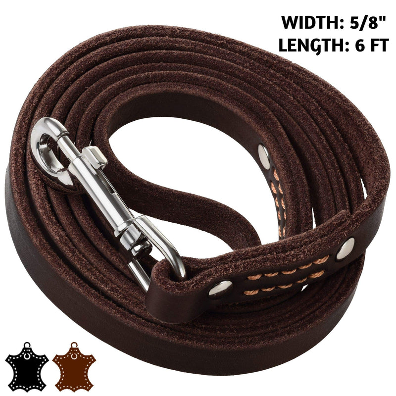 ADITYNA - Premium Leather Dog Leash - 6 ft, Heavy-Duty, Soft & Strong for Small/Medium Dogs - Perfect for Walking, Training, Hiking, and Running (Medium: 6 ft x 5/8", Brown) Medium: 6 ft x 5/8" - PawsPlanet Australia