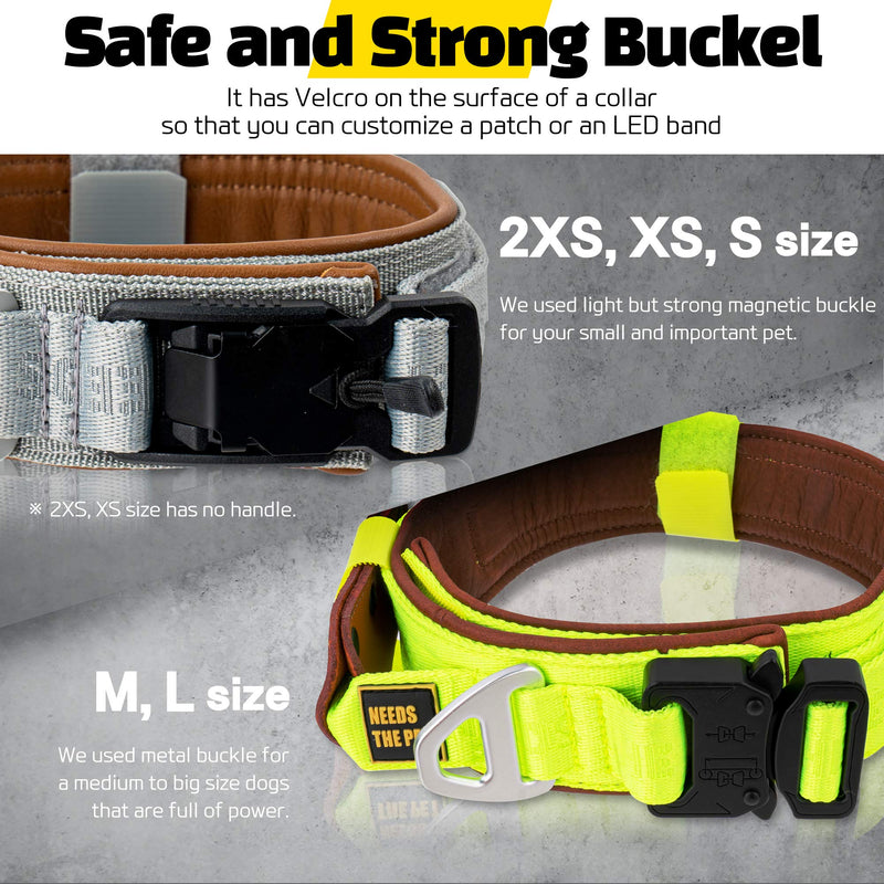 The Comfort Collar, Soft Cowhide Padded Dog Collar for All Breeds, Reflective Patch, Metal Buckle for Big Size Dogs Easy Control Handle (S,M,L) (S, Neon Yellow) S - PawsPlanet Australia