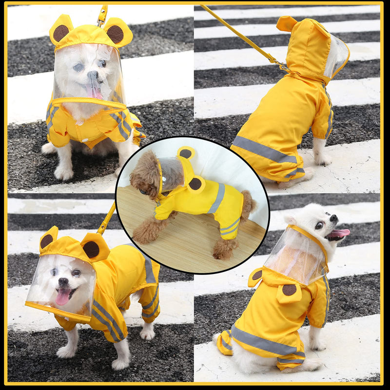 Dog Raincoat,Waterproof Dog Rain Jacket with Safety Reflective Stripe,Hooded Slicker Dachshund Doggy Dog Poncho with Leash for Dogs and Puppies Large Yellow