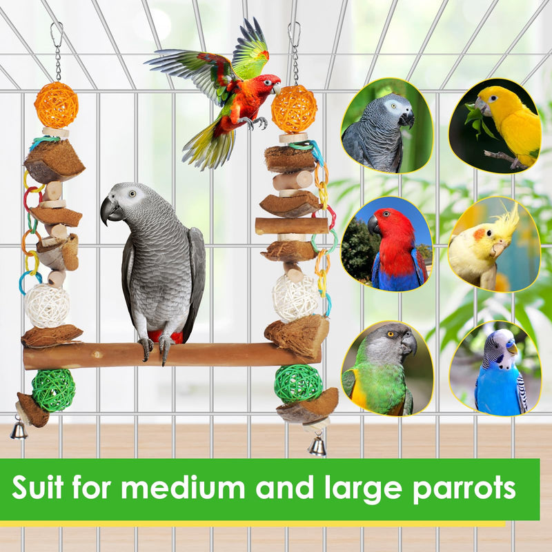3-in-1 Parrot Toys Natural Coconut Fiber Parrot Hammock (Swing + Perch + Chew Toy) Natural Bird Perches for Medium Large Birds - 23" Bird Toys for Parrots Stand Bird Stand - PawsPlanet Australia