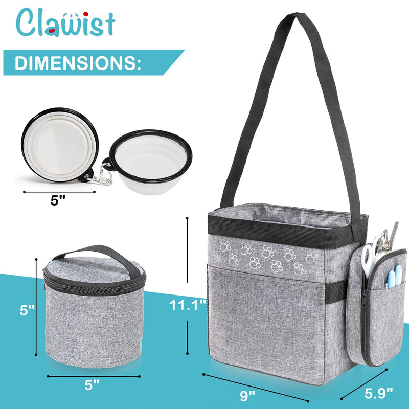 Dog Travel Bag with Treat Pouch, Airline Approved Dog Bags for Traveling, 2 Dog Food Travel Container, 2 Travel Bowls, Weekend Dog Travel Bag for Supplies, Dog Travel Kit Accessories Small Grey